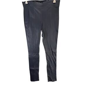 Tory Burch Ally Leather Pants Small Blue Slim Modern Classic Chic City Night Out